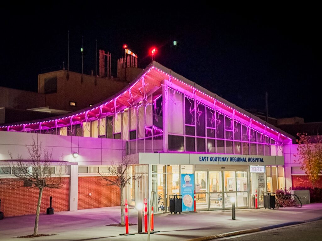 EKRH lit pink for October in support of Breast Cancer Awareness